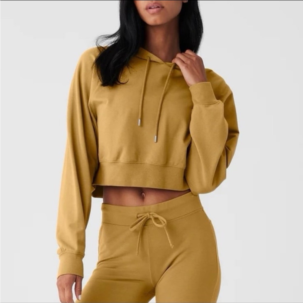 NWT Alo Cropped Double Take Cropped Hoodie Golden Olive Branch Size Small